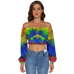 Colour Background Structure Lines Explosion Pop Long Sleeve Crinkled Weave Crop Top