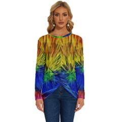 Colour Background Structure Lines Explosion Pop Long Sleeve Crew Neck Pullover Top