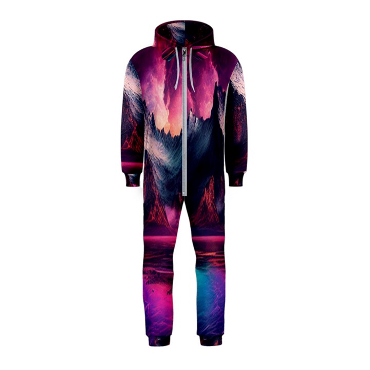 Ai Generated Mountain Ocean Lava Fire Sky Sea Hooded Jumpsuit (Kids)