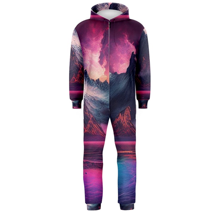 Ai Generated Mountain Ocean Lava Fire Sky Sea Hooded Jumpsuit (Men)