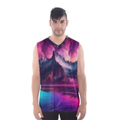 Ai Generated Mountain Ocean Lava Fire Sky Sea Men s Basketball Tank Top by Pakemis