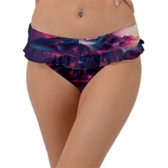 Ai Generated Mountain Ocean Lava Fire Sky Sea Frill Bikini Bottoms by Pakemis