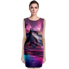 Ai Generated Mountain Ocean Lava Fire Sky Sea Classic Sleeveless Midi Dress by Pakemis