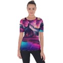 Ai Generated Mountain Ocean Lava Fire Sky Sea Shoulder Cut Out Short Sleeve Top View1