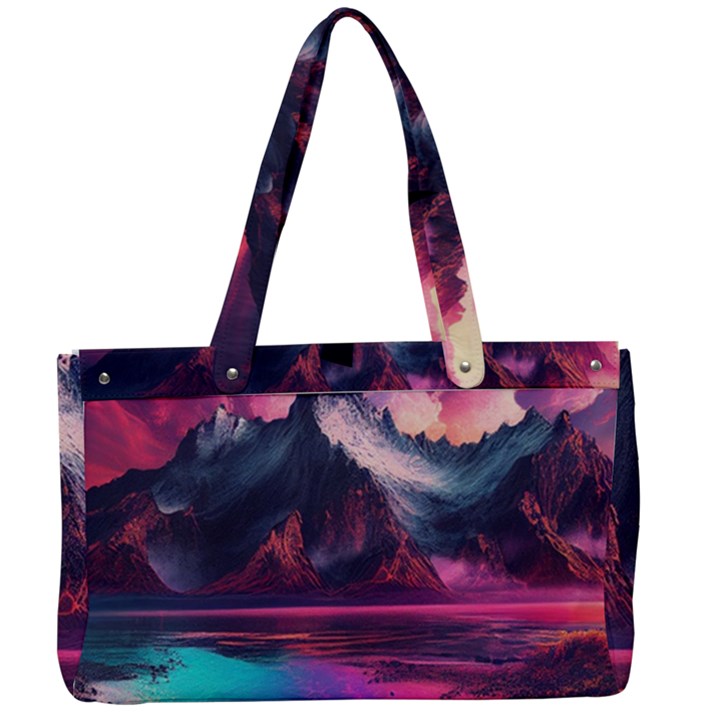 Ai Generated Mountain Ocean Lava Fire Sky Sea Canvas Work Bag