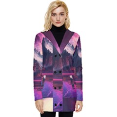 Ai Generated Mountain Ocean Lava Fire Sky Sea Button Up Hooded Coat 