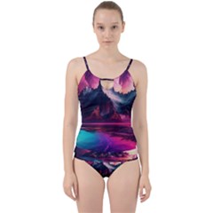 Ai Generated Mountain Ocean Lava Fire Sky Sea Cut Out Top Tankini Set by Pakemis