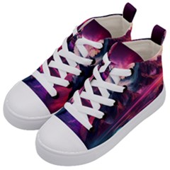 Ai Generated Mountain Ocean Lava Fire Sky Sea Kids  Mid-top Canvas Sneakers by Pakemis