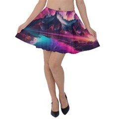 Ai Generated Mountain Ocean Lava Fire Sky Sea Velvet Skater Skirt by Pakemis