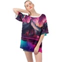 Ai Generated Mountain Ocean Lava Fire Sky Sea Oversized Chiffon Top View1