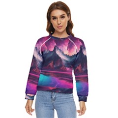 Ai Generated Mountain Ocean Lava Fire Sky Sea Women s Long Sleeve Raglan Tee