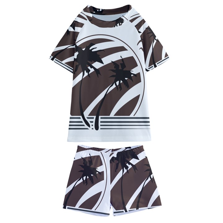 Palm Tree Design-01 (1) Kids  Swim Tee and Shorts Set