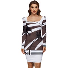 Palm Tree Design-01 (1) Women Long Sleeve Ruched Stretch Jersey Dress by thenyshirt