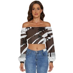 Palm Tree Design-01 (1) Long Sleeve Crinkled Weave Crop Top