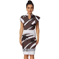 Palm Tree Design-01 (1) Vintage Frill Sleeve V-neck Bodycon Dress