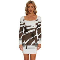 Palm Tree Design-01 (1) Long Sleeve Square Neck Bodycon Velour Dress