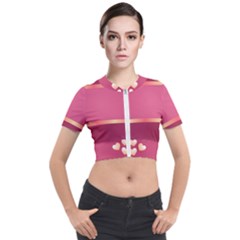 Heart Valentine Love Pink Red Short Sleeve Cropped Jacket by Ravend