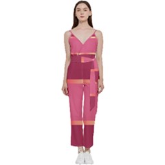 Heart Valentine Love Pink Red V-neck Spaghetti Strap Tie Front Jumpsuit by Ravend