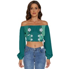 Design Texture Background Love Long Sleeve Crinkled Weave Crop Top