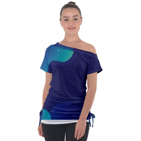 Abstract Blue Texture Space Off Shoulder Tie-up Tee by Ravend