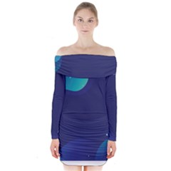 Abstract Blue Texture Space Long Sleeve Off Shoulder Dress by Ravend