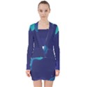 Abstract Blue Texture Space V-neck Bodycon Long Sleeve Dress View1