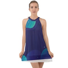 Abstract Blue Texture Space Halter Tie Back Chiffon Dress by Ravend