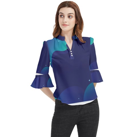 Abstract Blue Texture Space Loose Horn Sleeve Chiffon Blouse by Ravend