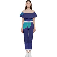 Abstract Blue Texture Space Off Shoulder Ruffle Top Jumpsuit