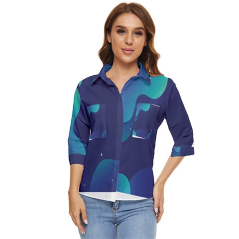 Abstract Blue Texture Space Women s Quarter Sleeve Pocket Shirt by Ravend