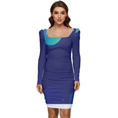 Abstract Blue Texture Space Women Long Sleeve Ruched Stretch Jersey Dress by Ravend