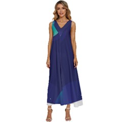 Abstract Blue Texture Space V-neck Sleeveless Loose Fit Overalls