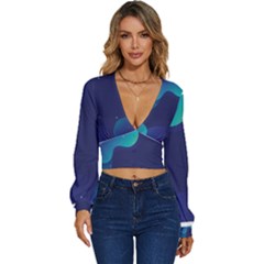 Abstract Blue Texture Space Long Sleeve Deep-v Velour Top by Ravend