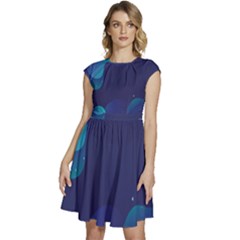 Abstract Blue Texture Space Cap Sleeve High Waist Dress