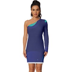 Abstract Blue Texture Space Long Sleeve One Shoulder Mini Dress