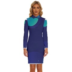 Abstract Blue Texture Space Long Sleeve Shirt Collar Bodycon Dress by Ravend