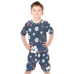 Floral Digital Background Kids  Tee And Shorts Set by Ravend