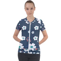 Floral Digital Background Short Sleeve Zip Up Jacket by Ravend