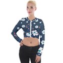 Floral Digital Background Long Sleeve Cropped Velvet Jacket View1