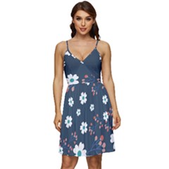 Floral Digital Background V-neck Pocket Summer Dress  by Ravend