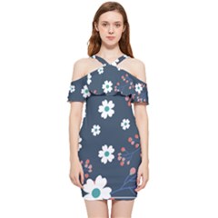 Floral Digital Background Shoulder Frill Bodycon Summer Dress by Ravend