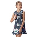 Floral Digital Background Kids  Pilgrim Collar Ruffle Hem Dress View2