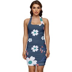 Floral Digital Background Sleeveless Wide Square Neckline Ruched Bodycon Dress by Ravend