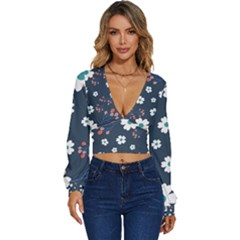 Floral Digital Background Long Sleeve Deep-v Velour Top by Ravend