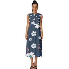 Floral Digital Background Sleeveless Round Neck Midi Dress