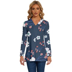 Floral Digital Background Long Sleeve Drawstring Hooded Top by Ravend