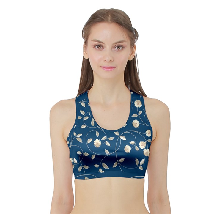 Flora Flower Flowers Nature Abstract Wallpaper Design Sports Bra with Border