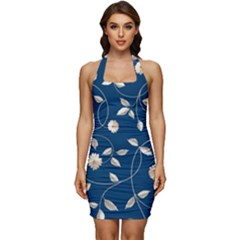 Flora Flower Flowers Nature Abstract Wallpaper Design Sleeveless Wide Square Neckline Ruched Bodycon Dress by Ravend