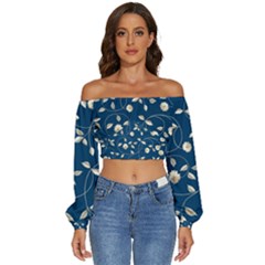 Flora Flower Flowers Nature Abstract Wallpaper Design Long Sleeve Crinkled Weave Crop Top