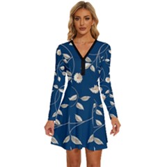 Flora Flower Flowers Nature Abstract Wallpaper Design Long Sleeve Deep V Mini Dress 